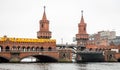 U-Bahn train passing over Oberbaum Bridge in Berlin, Germany Royalty Free Stock Photo