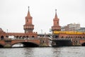 U-Bahn train passing over Oberbaum Bridge in Berlin, Germany Royalty Free Stock Photo