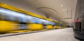 Yellow subway in the Berlin station Unter den Linden