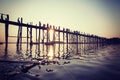 U bein bridge - famous and longest teak wood bridge over Taungthaman Lake, Myanmar Royalty Free Stock Photo