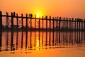 U Bein bridge (Myanmar, Burma) in sunset Royalty Free Stock Photo