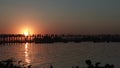 U Bein Bridge at sunset in Amarapura, Laos