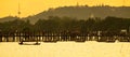 U bein bridge at sunset, is a crossing that spans the Taungthaman Lake near Amarapura in Myanmar Burma. Landmark and popular for Royalty Free Stock Photo