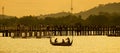 U bein bridge at sunset, is a crossing that spans the Taungthaman Lake near Amarapura in Myanmar Burma. Landmark and popular for Royalty Free Stock Photo