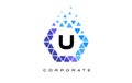 U Blue Hexagon Letter Logo with Triangles. Royalty Free Stock Photo