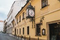 U Fleku Pivovar Restaurant, Beer Hall and Brewery Entrance with Clock Royalty Free Stock Photo