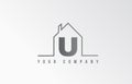 U home alphabet icon logo letter design. House for a real estate company. Business identity with thin line contour