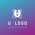 u initial space force logo design galaxy rocket vector in gradient background Royalty Free Stock Photo