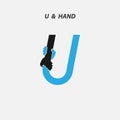 U - Letter abstract icon & hands logo design vector template.Italic style.Business offer,Partnership,Hope,Help,Support,Teamwork s