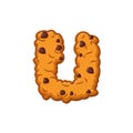 U letter cookies. Cookie font. Oatmeal biscuit alphabet symbol.