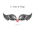 U-letter sign and angel wings.Monogram wing logo mockup.Classic Royalty Free Stock Photo