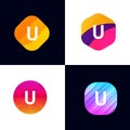 U letter vector company icon signs flat symbols logo set Royalty Free Stock Photo