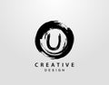 U Logo With Circle Splatter Element. Vintage Circle Wave logo design template Royalty Free Stock Photo