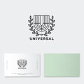 U monogram. Universal emblem. Line U letter like herald shield with laurel wreath.