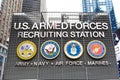 U.S. Armed Forces Recruiting Station sign at Times Square station that recruits for the four branches of the U.S. Armed Forces