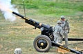 U.S. Army Artillery Crew firing a Cannon.