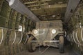 U.S. army jeep inside helicopter