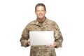 U.S. Army Soldier, Sergeant. Isolated with laptop.