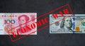 U.S. dollar USD vs Chinese Yuan CNY banknote concept