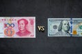 U.S. dollar USD vs Chinese Yuan CNY banknote concept