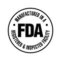 U.S. Food and Drug Administration FDA registered and inspected facility vector logo Royalty Free Stock Photo