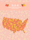 U.S.A map poster or card. Healthy food postcard.