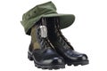 U.S. MARINES boots and cap with dog tags isolated on white background Royalty Free Stock Photo