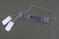 U.S. MARINES Branch Tape with dog tags on olive drab uniform