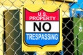 U.S. Property No Trespassing sign on fence Royalty Free Stock Photo