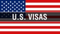 U.S. Visas on a USA flag background, 3D rendering. United States of America flag waving in the wind. Proud American Flag Waving,