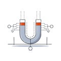 U-shaped magnet interacting with scientific circuits and lines, simple science object Royalty Free Stock Photo
