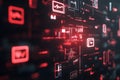 Futuristic digital interface with red and white graphic elements on a dark background. Royalty Free Stock Photo