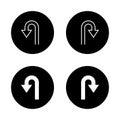 U turn arrow icon on black circle. Direction symbol for maps and navigation Royalty Free Stock Photo