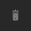 UA letters logo monogram and crown symbol, overlapping thin line shape, combination A and U marks, weaving linear design element