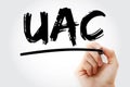 UAC - User Account Control acronym with marker, technology concept background
