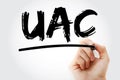 UAC - User Account Control acronym with marker, technology concept background Royalty Free Stock Photo