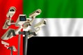 UAE CCTV camera on the flag of Unated Arab Emirates Surveillance, security, control and totalitarianism concept