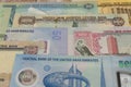 UAE currency notes of various denominations. UAE bank notes background Royalty Free Stock Photo