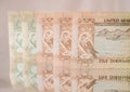 UAE dirham currency notes and coins.