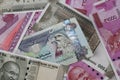 UAE Dirhams between Indian New Rupees Currency Bank Notes