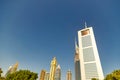 UAE, DUBAI, CIRCA 2020: Dubai Financial center district. View of The Jumeirah Emirates Towers in DIFC. Day view with clear sky Royalty Free Stock Photo