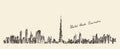 UAE Dubai City Skyline Hand Drawn, Engraved Vector Royalty Free Stock Photo