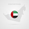UAE map dotted contour vector sign. United Arab Emirates flag crcle symbol. Business iconi