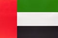 UAE national fabric flag, textile background. United Arab Emirates state official sign Royalty Free Stock Photo