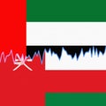 UAE and Oman national flags separated by a line chart.