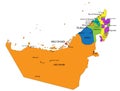 Colorful United Arab Emirates political map with clearly labeled, separated layers.