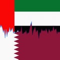 UAE and Qatar national flags separated by a line chart.