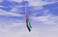 UAE United Arab Emirates Flag Half Mast - Sign of Mourning - 3D Illustration