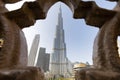 Burj Khalifa and other towers paniramic view in Dubai, United Arab Emirates. an unusual angle through a hole in the Royalty Free Stock Photo