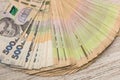 500 uah bundle of Hryvnia on desk. save Royalty Free Stock Photo